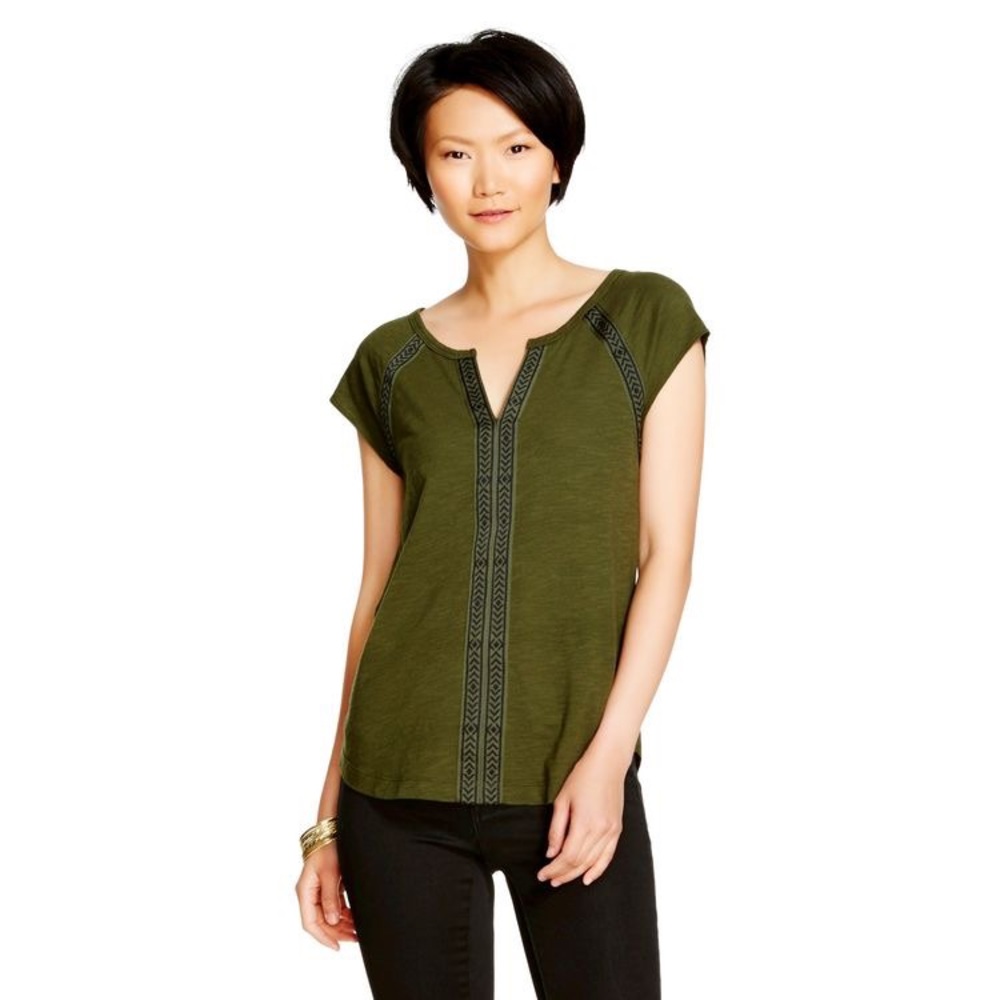 RARE NWT Merona Boho Army Green/Black Cotton Slub